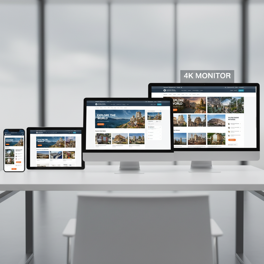 Multi-device display showing responsive website layout with AI